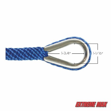 Extreme Max Extreme Max 3006.2051 BoatTector Solid Braid MFP Anchor Line with Thimble - 3/8" x 50', Royal Blue 3006.2051